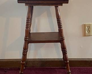 Vintage Brass Clawfoot Oak Side Table