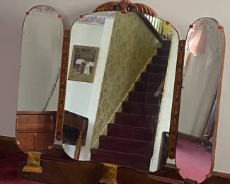 Vintage Waterfall Bureau w/Trifold Mirror