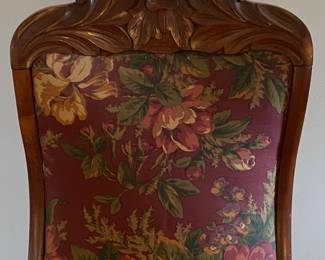 Vintage Rose Scroll Wood Upholstered Rocker