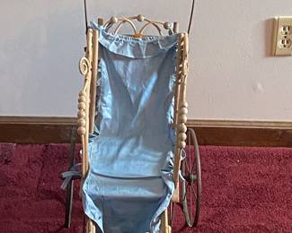 Vintage Rattan Doll Stroller