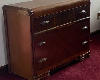 Vintage Waterfall Bureau w/Trifold Mirror