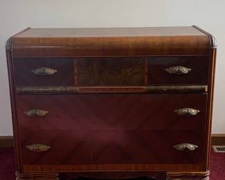 Vintage Waterfall Bureau w/Trifold Mirror