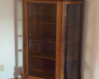 Vintage Curved Oak Glass Etagere