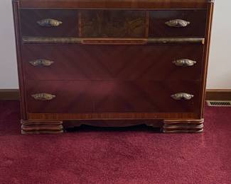 Vintage Waterfall Bureau w/Trifold Mirror
