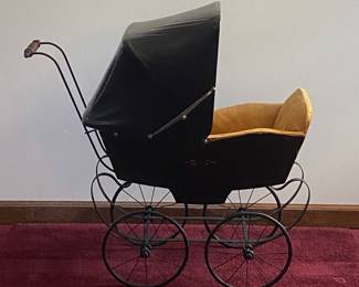 Antique Leather Pram w/Iron Wheels
