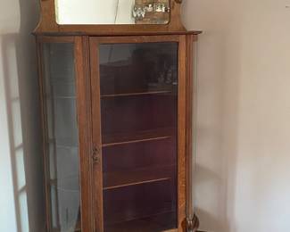 Vintage Curved Oak Glass Etagere