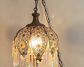 Iron and Crystal Swag Lamp