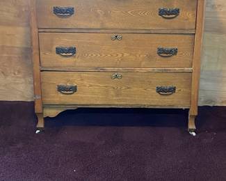 Vintage Oak 3 Drawer Bureau