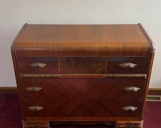 Vintage Waterfall Bureau w/Trifold Mirror