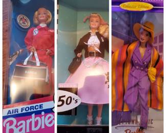 Air Force Barbie1993 (U); 50s Barbie 2000 (U); Downtown Chic Barbie 1998 (U) 