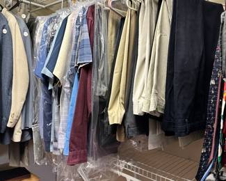 Men’s clothes LG & XL, pants 40 x 30
Shoes 10 to 12. As you can see a lot of the pants and clothes are dry cleaned Which cost almost as much as what we are charging for them
