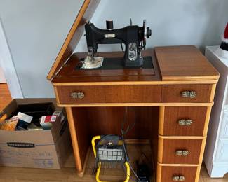 White Sewing Machine with Cabinet
