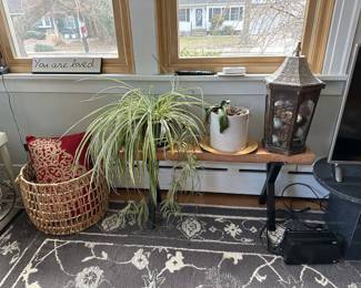 Bench, Basket, Pillow, Plants, Lantern