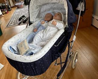 Pram Baby Carriage, Dolls w/ Boxes