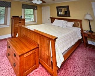 Michaels for Restoration Hardware - Mission Oak King Size Bed w/ Mattress & Boxspring, Cedar Lined Blanket Chest