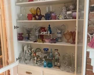 Frankoma pottery donkey/elephant mug collection, Fenton, cranberry glass