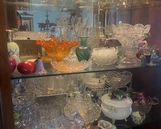 Murano tall elegant wine glasses, elegant antique cut glass, etc.