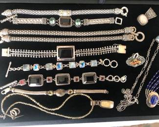 More Lori Bonn, Navajo multi strand necklace, Super Bowl 25 lapel pin.