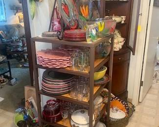 KostaTulip, Christmas tree and heart dishes. Many pieces of antique Kings Crown thumbprint.  Desert Rose USA and English