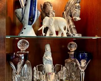 Danish Modern, Carved Stone, Crystal, Decanters, & More