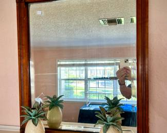 Vintage beveled mirror with wood frame