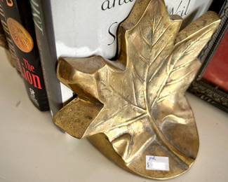 Grandmillennial brass leaf book ends