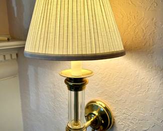 2 vintage glass and brass wall lamps