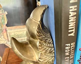 Grandmillennial brass swan book ends
