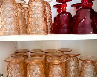 Indiana Colony Whitehall pink cubist footed glasses