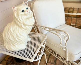 Vintage wrought iron 2 armchairs, footstool, 2 tables