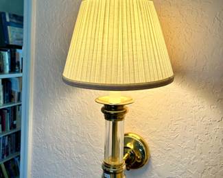 2 vintage glass and brass wall lamps