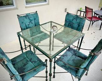 5-piece metal patio set with glass top