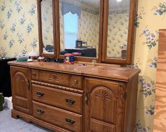 Carved Wood Dresser with Mirror