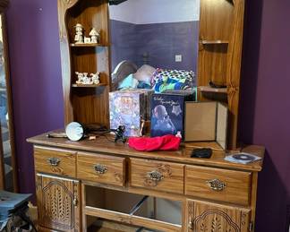 Carved Wood Dresser with Mirror