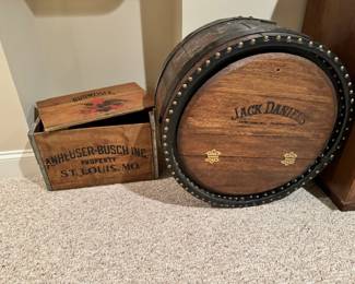 Budweiser Crate with Lid, Jack Daniels Barrel Bar