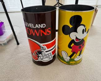 Collectors Metal Trash Cans - Browns and Mickey