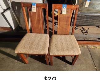 JPAS9055 Vtg 1970s Dining Room Table Chairs w Upholstered Cushion