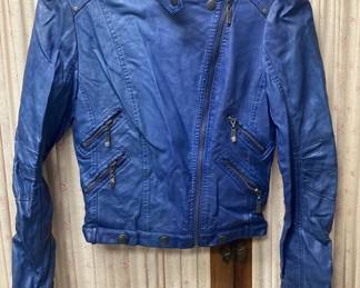 JPAS1003 Vintage BLUE LEATHER JACKET BY FOREVER 21 SIZE SMALL