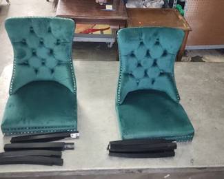 JPAS9097 NIB SIX Green Solid Wood Velvet Dining Side Chairs 37 H 24 D 19 W