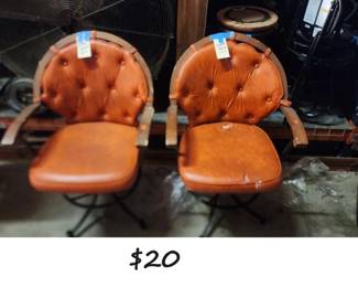 JPAS9044 Qty 2 1970s Brown Swivel Chairs w Orange Cushion