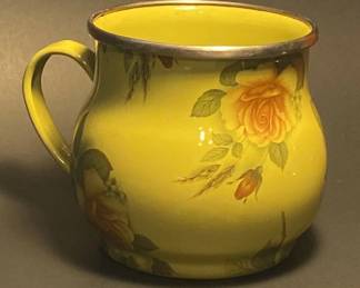 JPAS1015 MAKENZIE CHILD ENAMEL MUG GREEN WITH ROSES
