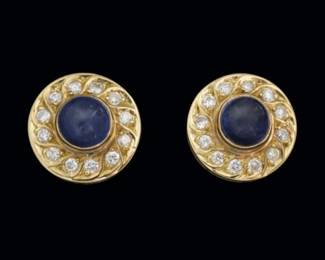 18k SAPPHIRE CABOCHON AND DIAMOND EARRINGS