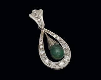 18K EMERALD AND DIAMOND PENDANT