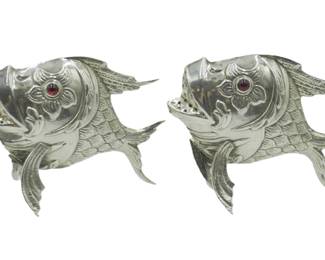 PAIR MCM FISH SALT & PEPPER SHAKERS GLASS EYES