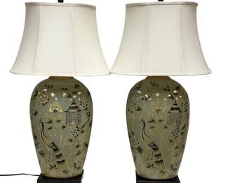 LARGE PAIR CHINOSORIE PORCELAIN TABLE LAMPS