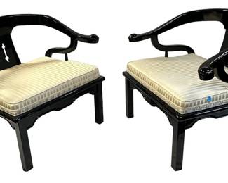 PAIR OF MID-CENTURY JAMES MONT BLACK LAQUER MING CHAIRS
