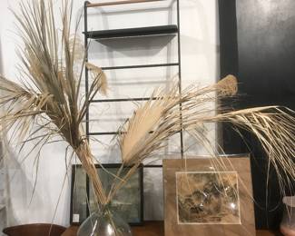 Retail ladder shelf, vase and palms