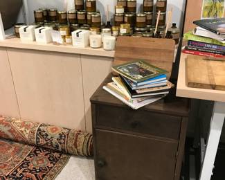 metal cabinet, candles