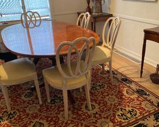Exquisite Oval Banded Dining Table With Two Center Leafs.Rug N.F.S. Table & Chairs Were Purchased From Greenbaum's Paterson N.J.