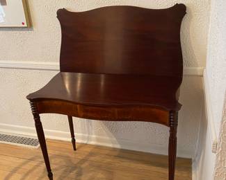 Finest Quality Mahogany Drop Leaf Table Mint! Extensive inlay, & gadrooning and Carving finally tapered legs in the fluted style probably early 20th century can’t say enough about this pair of drop leaf tables